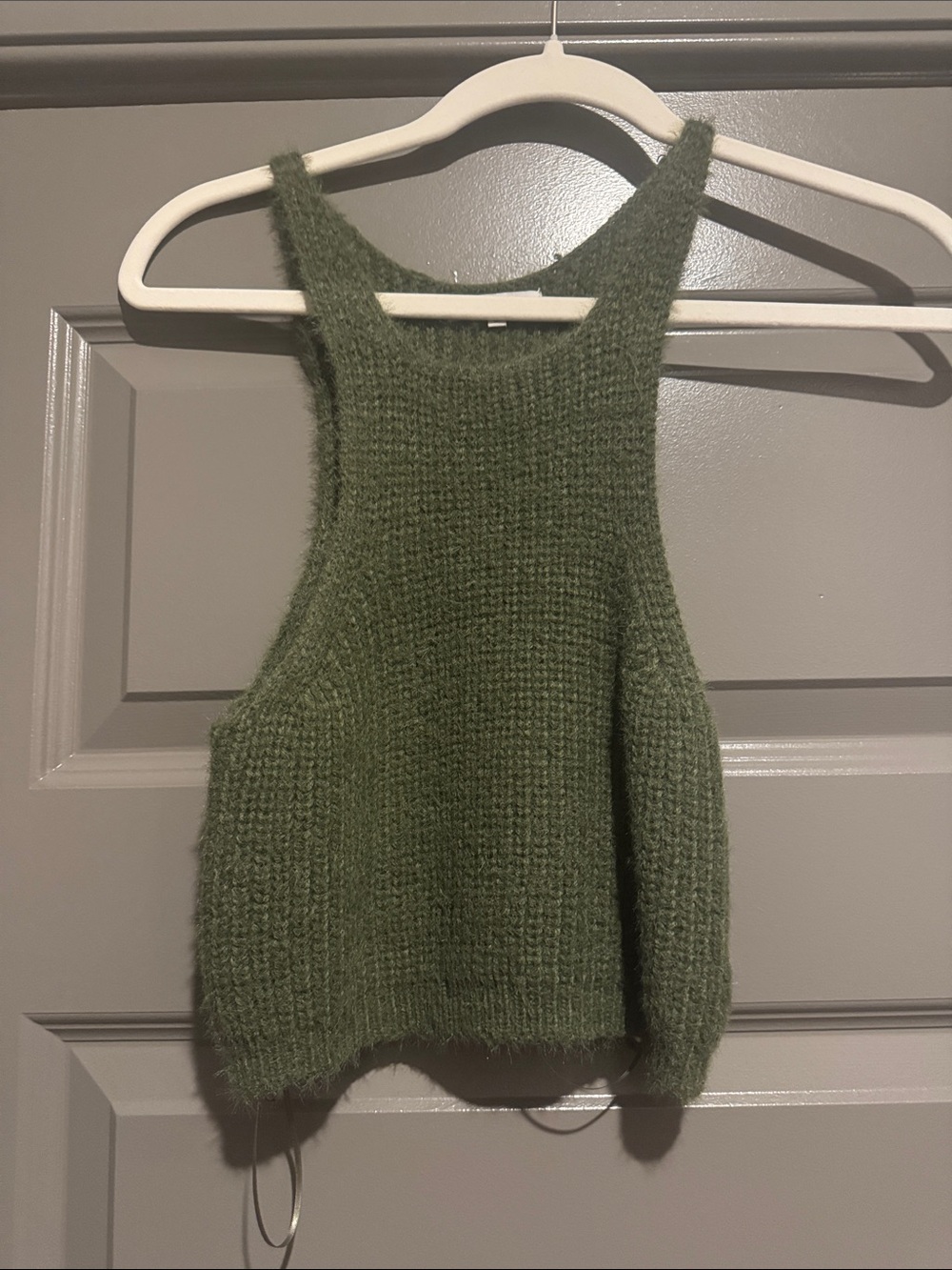 Crescent Olive Green Knit Tank - Fuzzy Ribbed Racerback